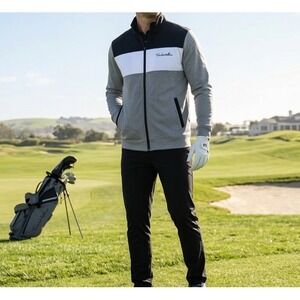 Travis Mathew Mens XL Jacket Gray Colorblock Full Zip Track Golf Performance